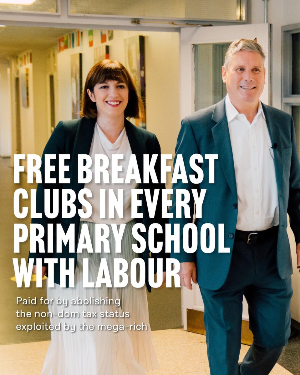 Labour is determined to bring high &amp; rising standards to all our classrooms for all our children.

That's why under Labour we'll give our children the best start, with free breakfast clubs in every primary school.