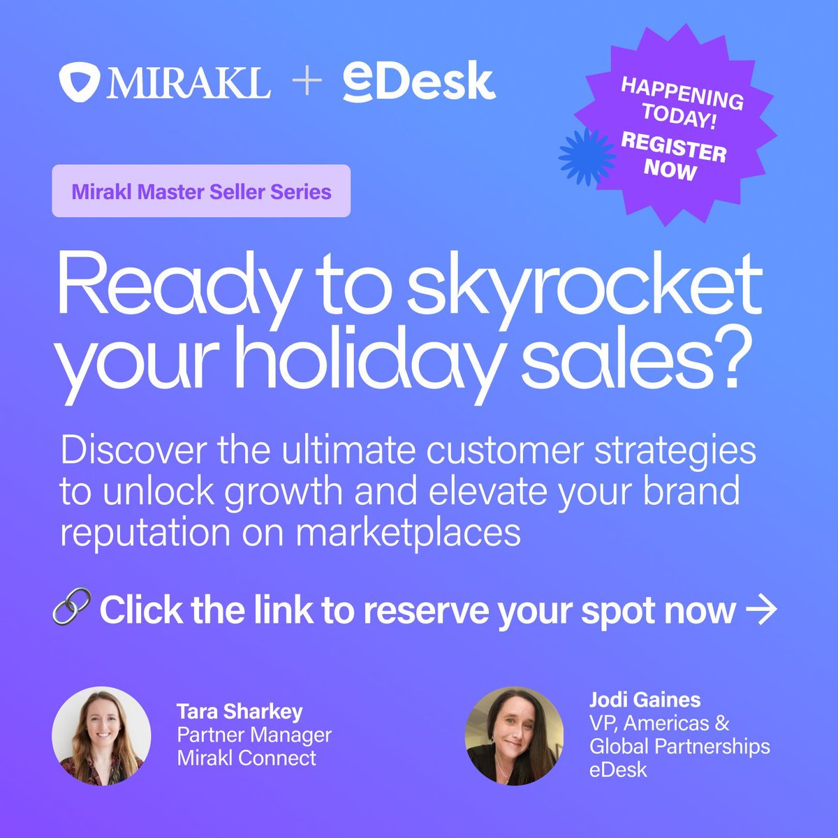 ⚠️ Only 3 hours until the event! Register now: buff.ly/3tJ99EF ⚠️ Join us today at 11am EST / 4pm CET as eDesk partners with Mirakl for the first session of their exclusive Master Seller Series.