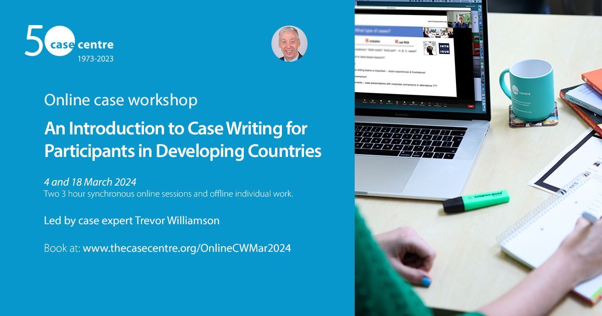 📝 BOOK NOW 📝 Are you new to case writing? Have you got an idea for a case but don't know where to start? We're holding a workshop in March 2024 for authors in developing countries. 🗓 4 and 18 March (12.30h-15.30h GMT) 👨‍🏫 Trevor Williamson 👉 thecasecentre.org/OnlineCWMar2024