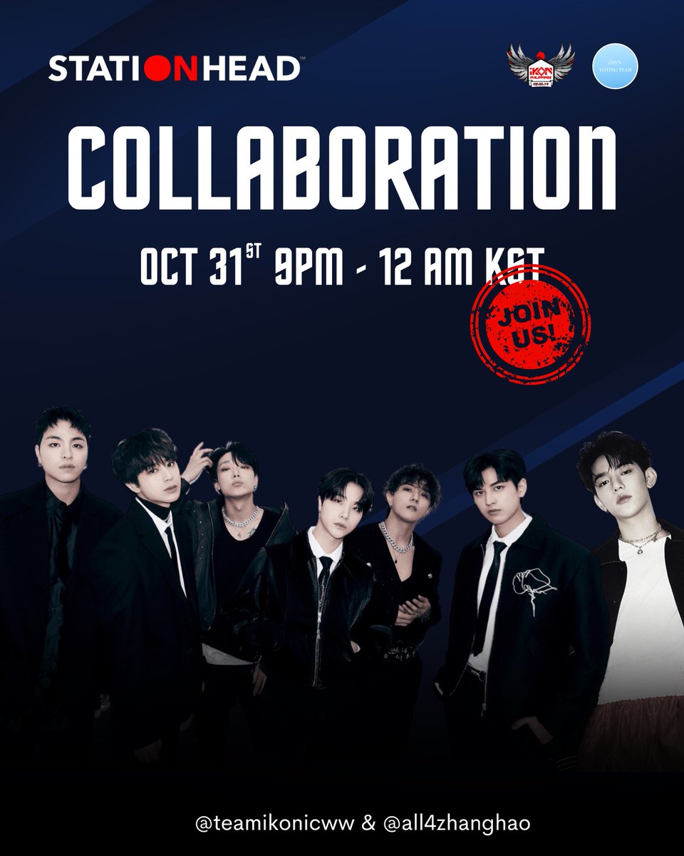 📢

We are excited to announce our collab with @iKONPhilippines on @STATIONHEAD tomorrow

⏰ Oct 31st, 9 P.M to 12 A.M KST
🔗 stationhead.com/all4zhanghao

iKONICS and ROSINS, let's join and have a good time together!

#iKONxZHANGHAO
#iKON #아이콘
#ZHANGHAO #장하오