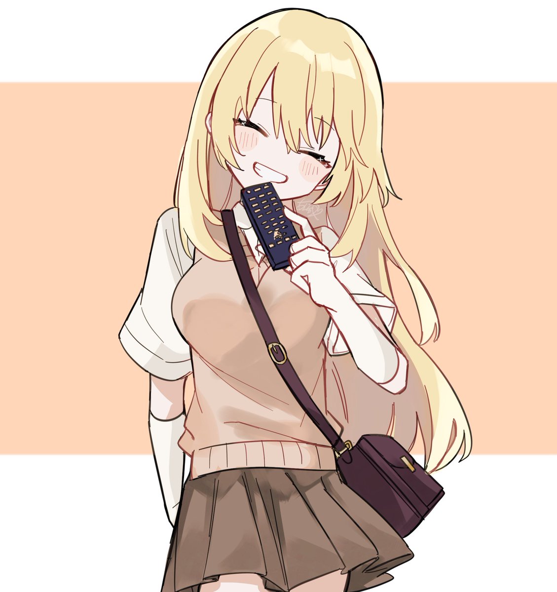 shokuhou misaki 1girl tokiwadai school uniform blonde hair solo closed eyes long hair sweater vest  illustration images