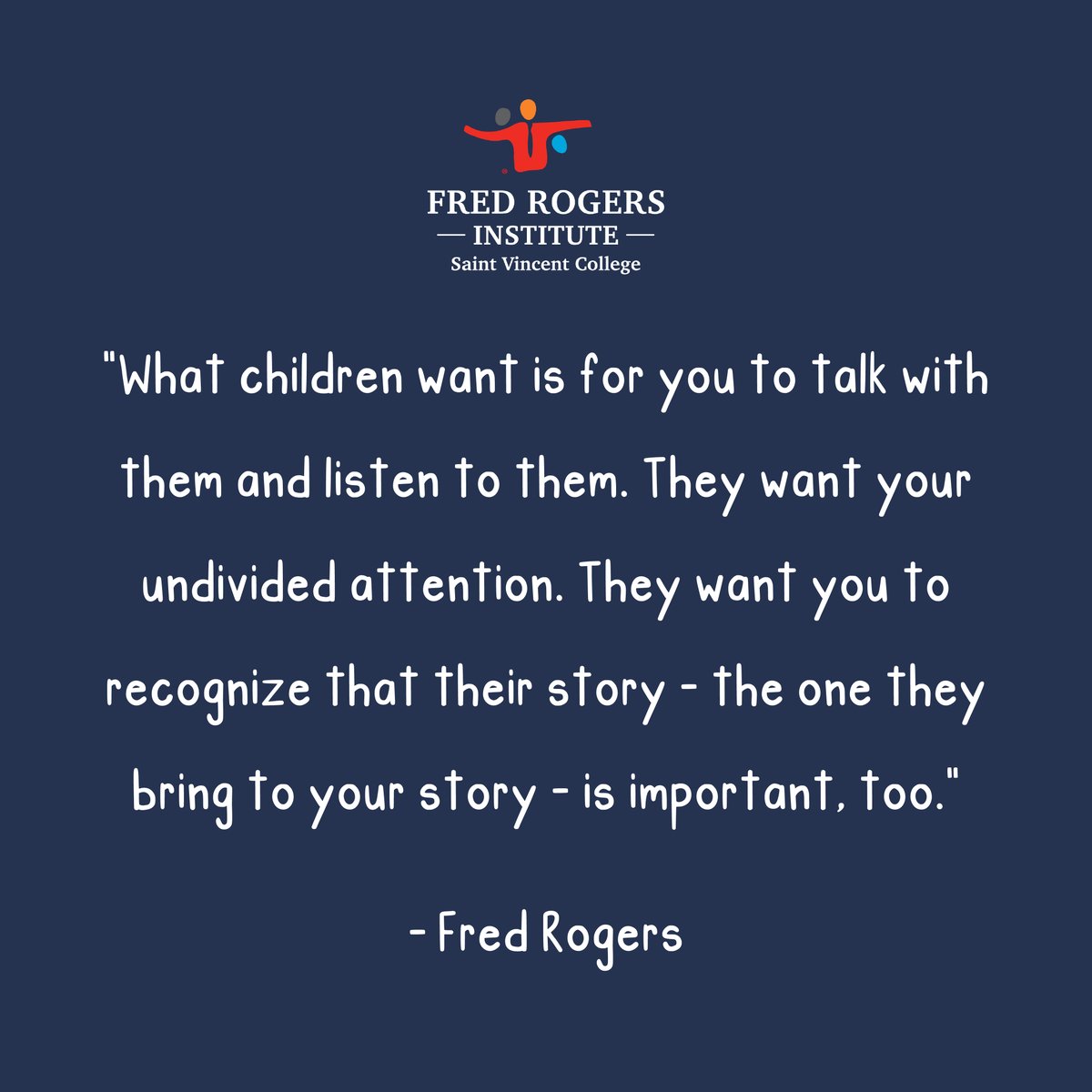 FredRogersInst's tweet photo. Listening is a skill that must be nurtured. It is often underestimated, yet profoundly impactful. Truly listening to those around you stands out as a gift of presence and understanding. #FredRogers #Listening #Present https://t.co/fV5b2kmRzc