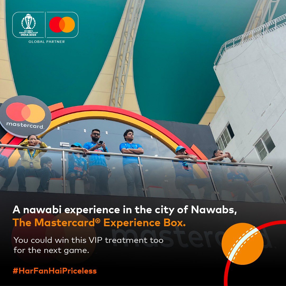 mastercardindia's tweet photo. Want to witness the next game from the Mastercard Experience Box?

All you can do is:
1) Just Tap &amp; Go with your Mastercard. 💳
2) Simply, trust your luck-now. 😉

#HarFanHaiPriceless #ICC #ICCMensCWC2023 #MastercardExperienceBox #CricketFans #TeamIndia #INDvsENG https://t.co/xR6S909GAn