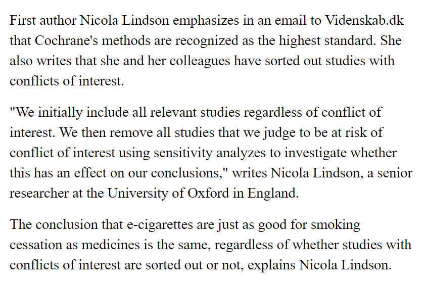 jkelovuori's tweet photo. Prof. Pisinger tries to deny the Cochrane findings on the effectiveness of e-cigarettes for smoking cessation, but is promptly rejected by @DrNLindson at @CochraneTAG.

Article Google translated to English here:

https://t.co/eKMzA0fxbL https://t.co/KfimT5FgyN