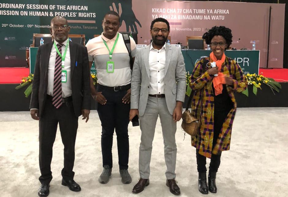 ISERUganda's tweet photo. Following #Uganda Review at #ACHPR77, From left to right Commissioner Mwandenga, Chairperson - Working Group on Economic Social &amp; Cultural Rights and Country rapporteur; Joseph Byomuhangi (@UccaUg); Commissioner Solomon Derso - Chairp -Working Group on Extractives &amp; our @Kemba_A https://t.co/q7TvRDgqyM