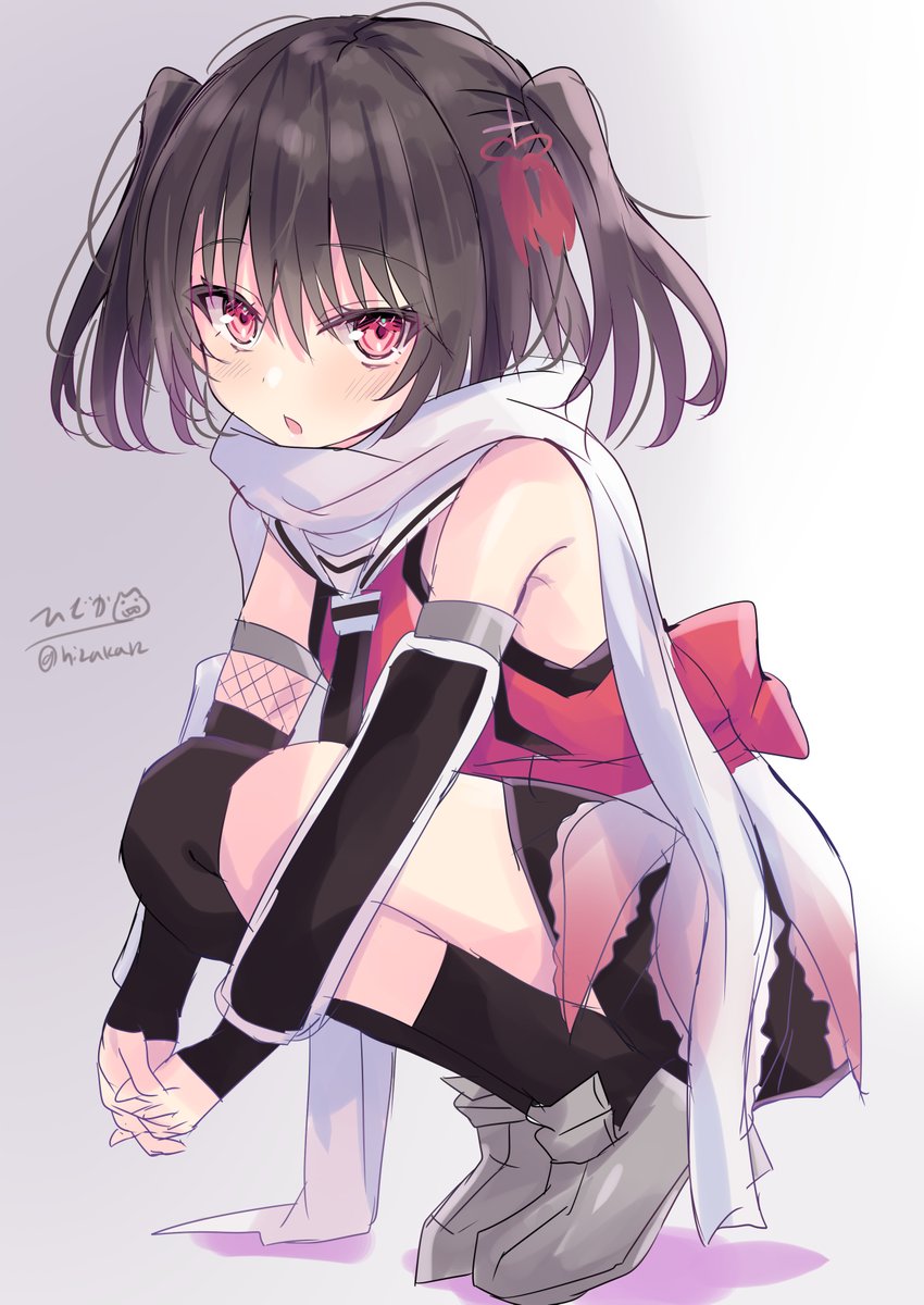 sendai (kancolle) ,sendai kai ni (kancolle) 1girl solo scarf white scarf two side up gloves black gloves  illustration images