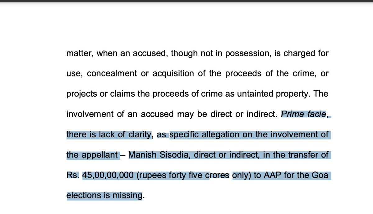 #SupremeCourt says there is no specific allegation on the involvement of #ManishSisodia, direct or indirect, in the transfer of Rs 45 crores to AAP for the Goa elections.