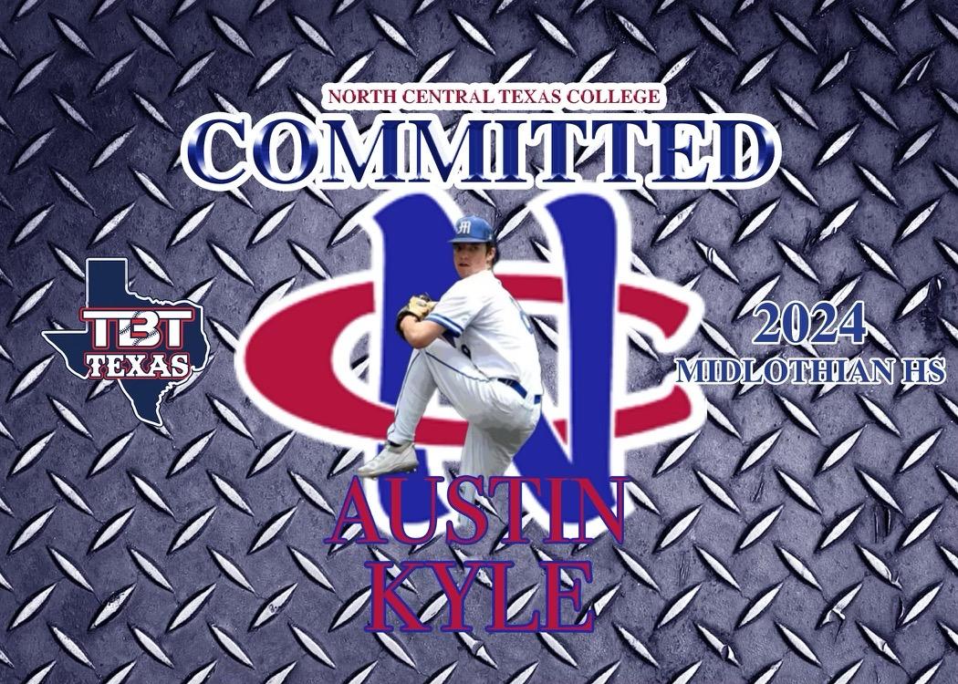 Austin Kyle (@austinkyle2004) on Twitter photo I feel very blessed and excited to announce my commitment to North Central Texas College. I want to thank God, my Family, my Coaches, and my Teammates for all their support through this process.
Phil. 4:13
@NctcBaseball
<a href="/TBTTexas/">TBT Texas Baseball</a> <a href="/Coach_Chick_/">Hayden Chick</a> <a href="/Atlet_Baseball/">Atlet Sports - Brantley Freeman</a> <a href="/MHSPantherBBall/">MHS Panther Baseball</a> I feel very blessed and excited to announce my commitment to North Central Texas College. I want to thank God, my Family, my Coaches, and my Teammates for all their support through this process.
Phil. 4:13
@NctcBaseball
<a href="/TBTTexas/">TBT Texas Baseball</a> <a href="/Coach_Chick_/">Hayden Chick</a> <a href="/Atlet_Baseball/">Atlet Sports - Brantley Freeman</a> <a href="/MHSPantherBBall/">MHS Panther Baseball</a>