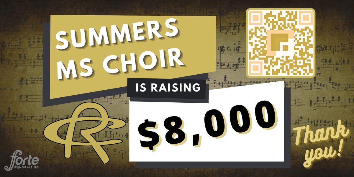 It’s fundraiser kickoff day! 🎶 You can help Summers MS Choir reach our goal of $8,000 with only a few clicks of a button! Just follow the link below or scan the QR code to support an SMS choir member with this completely contactless fundraiser!
Link: summerschoir.fundsnow.org