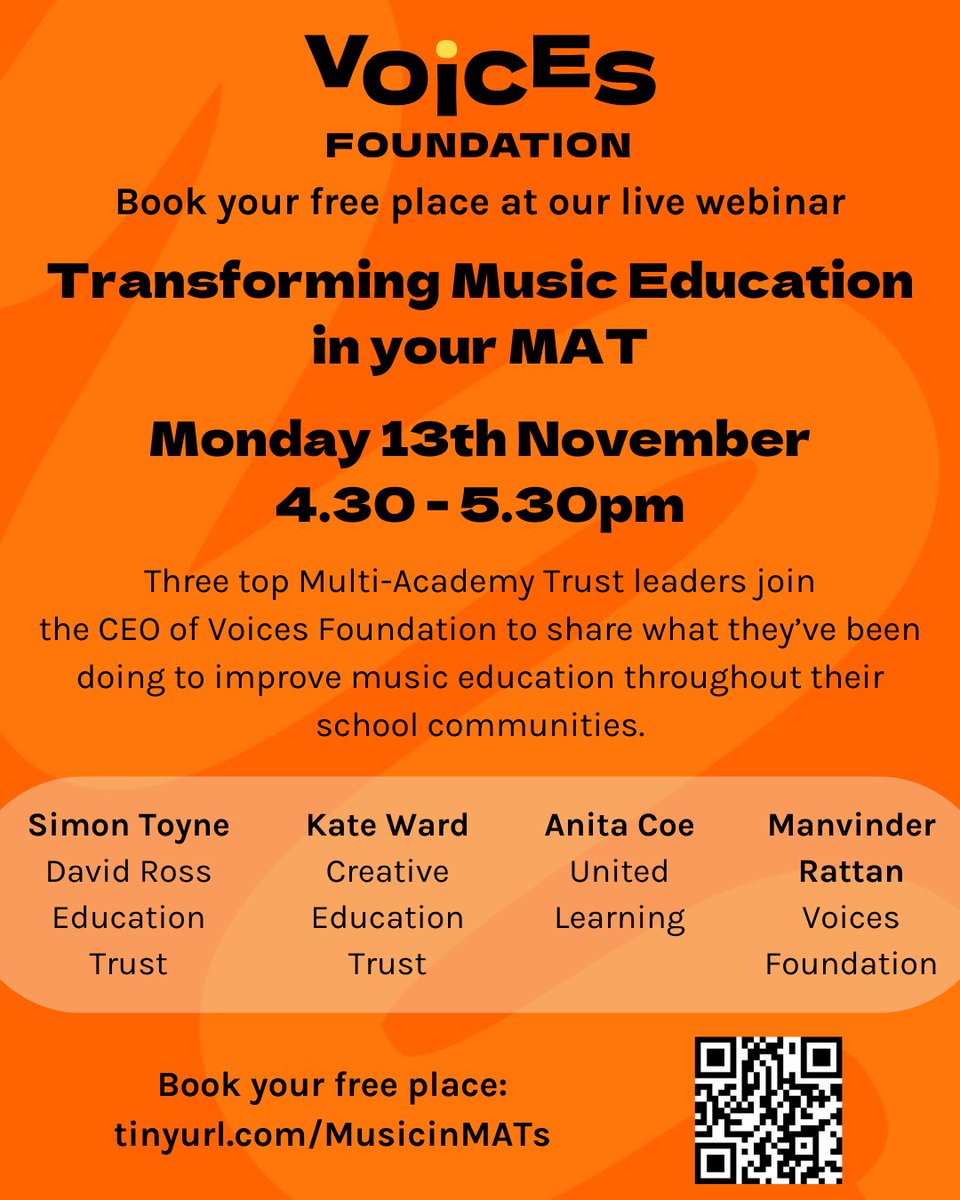 We're excited to be joined by three top leaders from three top MATs. Book your place in our live webinar to hear how they transformed their schools through music and how you can follow their lead. Book your FREE place: tinyurl.com/MusicInMATs