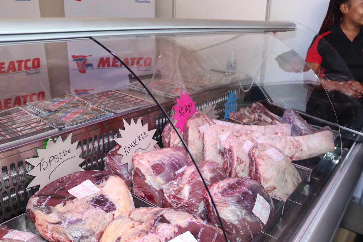 Meatco_Namibia's tweet photo. This morning Meatco exhibited premium primal beef cuts produced straight from free ranging and pasture raised Namibian Cattle. At the Official Opening of the 9th Session of the Heads of Mission Conference taking place from 30 October- 03 November 2023. #Meatco4Nam #PremiumBeef https://t.co/W6cN9SRoLI