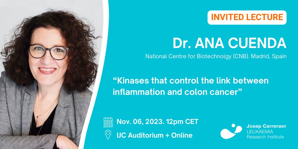 CarrerasIJC's tweet image. Next week we’ll learn more about Dr. @CuendaAna’s research 🔬 (@CNB_CSIC) in a new IJC #InvitedLecture: 

“Kinases that control the link between #inflammation and #ColonCancer”

🗓️ Monday, 06 November
🕒 12pm CET
📍 IJC Auditorium + Online

Join us via 👇
us06web.zoom.us/webinar/regist…
