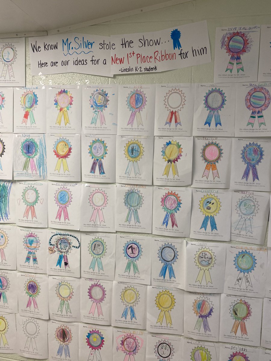 MrsHusstege's tweet photo. We imagined a new first place ribbon for Mr. Silver … I think he would be proud to wear any and all of these! @kateklise @LincolnWPS https://t.co/bDFqWY8vNR