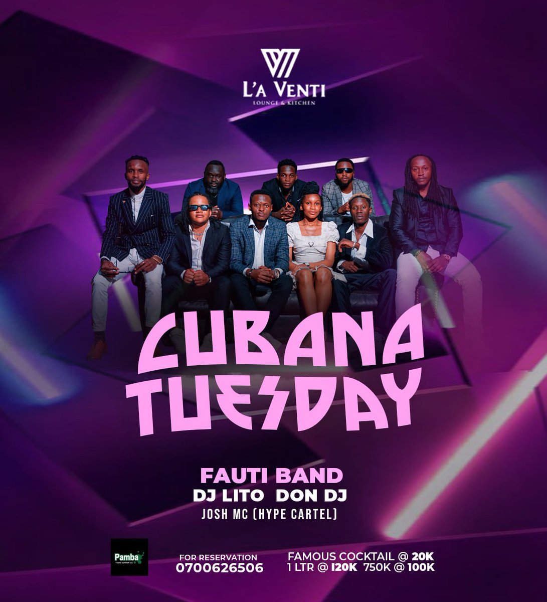 LaVentiLounge's tweet photo. #TuesdayPlot π₯
Join us for a night of amazing live music by the Fauti band while you indulge in our scrumptious bites and delicious cocktails. #CubanaTuesday
Reserve your spot now (0700626506) https://t.co/tSlg6EiIi8