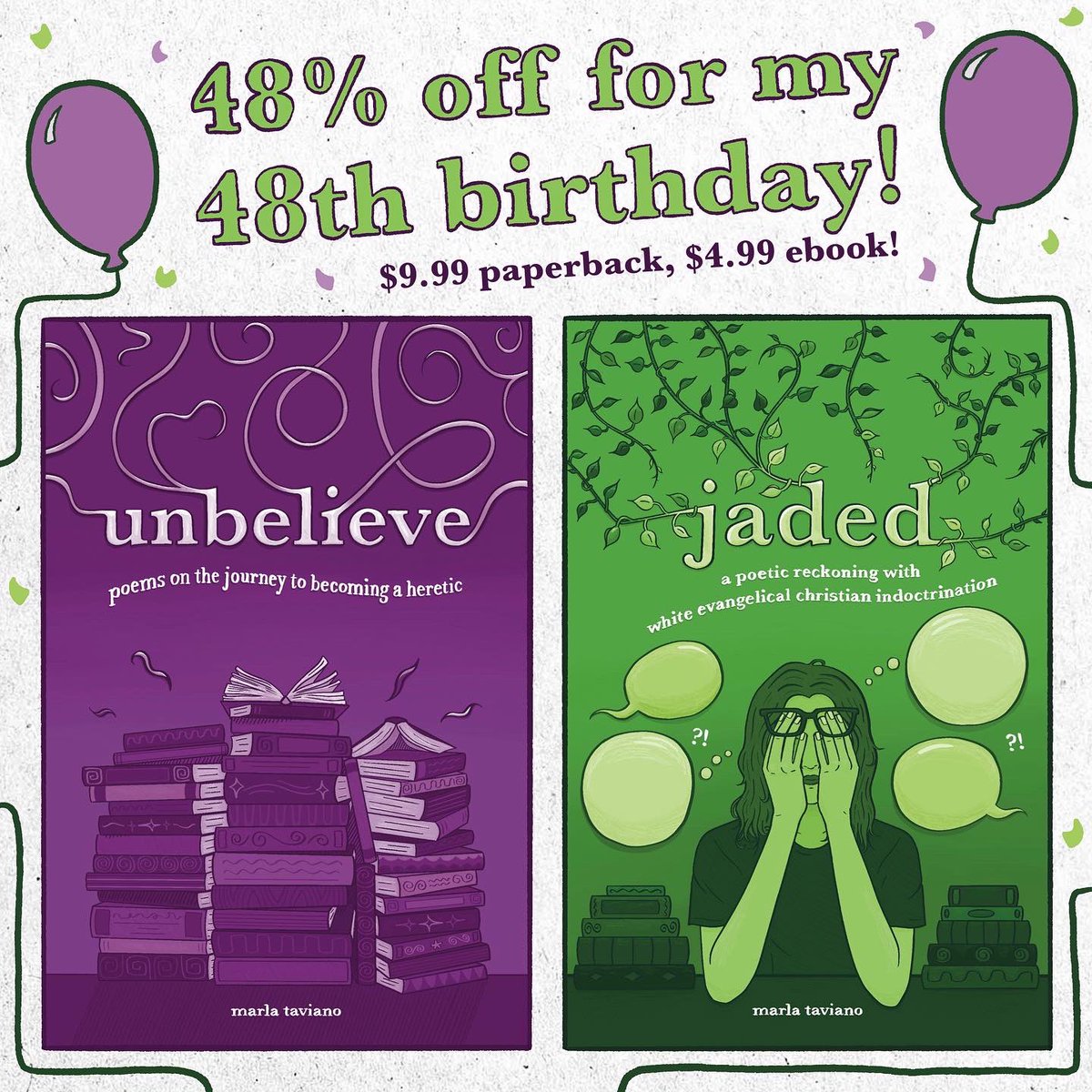 Tomorrow is my birthday, and my books are on BIG SALE all week loooong!! 💜💚🎃🎉 Spread the word!
