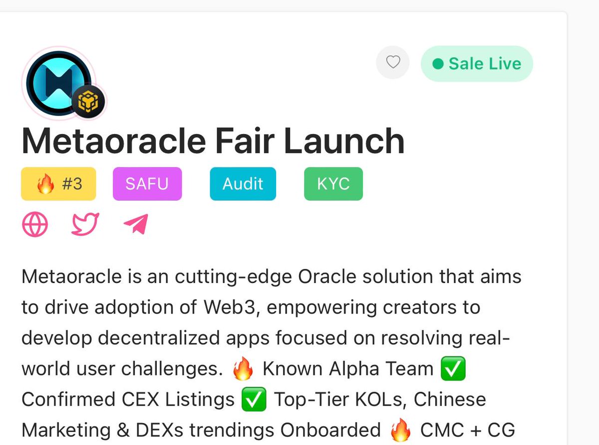 metaoracletoken's tweet photo. 🩵 $METAO Trending #3 On Pinksale! Join the action now - our Fairlaunch is live on Pinksale. Don’t miss out on this hot opportunity! 🚀
🚀Pinksale Link to Buy in the Fairlaunch: https://t.co/mxfx3QxjHG
#Metaoracle https://t.co/vvbsdiKG2t
