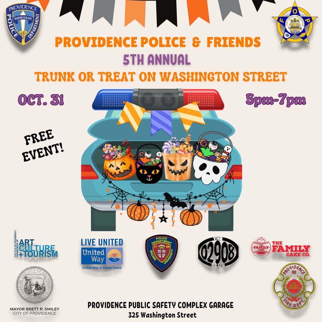 Join us for the 5th Annual Providence Police and Friends "Truck or Treat on Washington Street". This fun-filled family event will be held tomorrow on Halloween night, 5pm-7pm, at the Providence Public Safety Complex Garage.