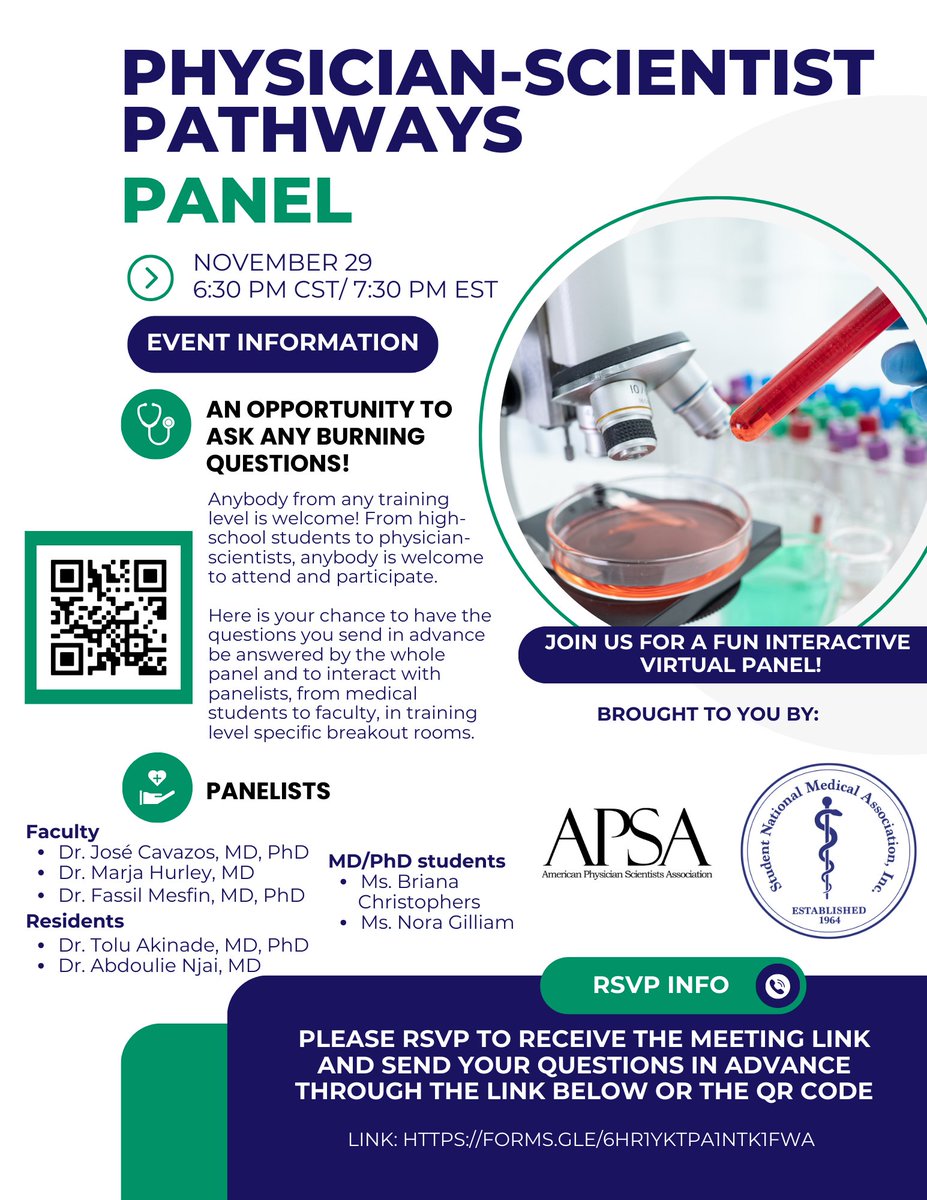 The American Physician Scientist Association (APSA) and the Student National Medical Association (SNMA) have partnered to host an engaging virtual panel of MD-PhDs - from students to faculty - to offer their perspectives on fulfilling the physician-scientist training pathway.