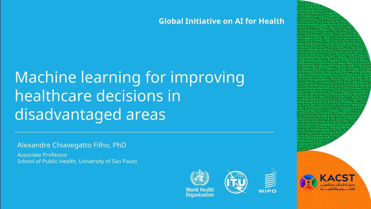 SaudenoBR's tweet photo. Hoje dei a palestra "Machine learning to improve healthcare decisions in disadvantaged areas" de forma remota no evento de IA da OMS na Arábia Saudita. Foi uma ótima oportunidade para falar um pouco sobre os projetos do #LABDAPS e os desafios do uso de IA em saúde no Brasil. https://t.co/jZk7TPiclZ