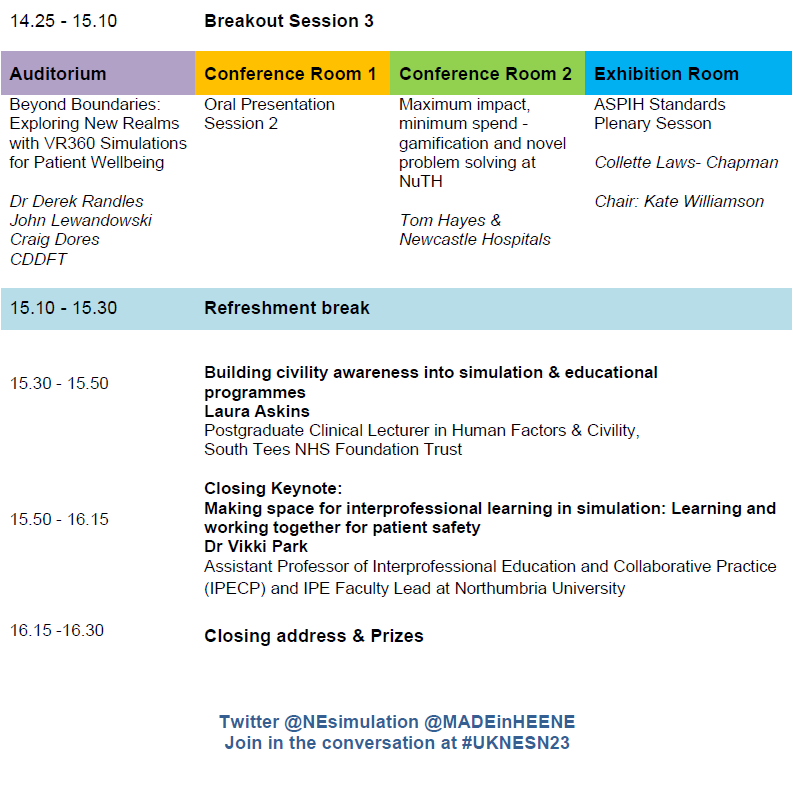 NEsimulation's tweet photo. Exciting full conference programme now available for the NESN Conference 2023. There is a focus on patient safety, civility, and the role of sim based education teams in patient safety. Places still available
https://t.co/0lt8dtpLkW
Please only register if attendance confirmed. https://t.co/V4LuO48aIc