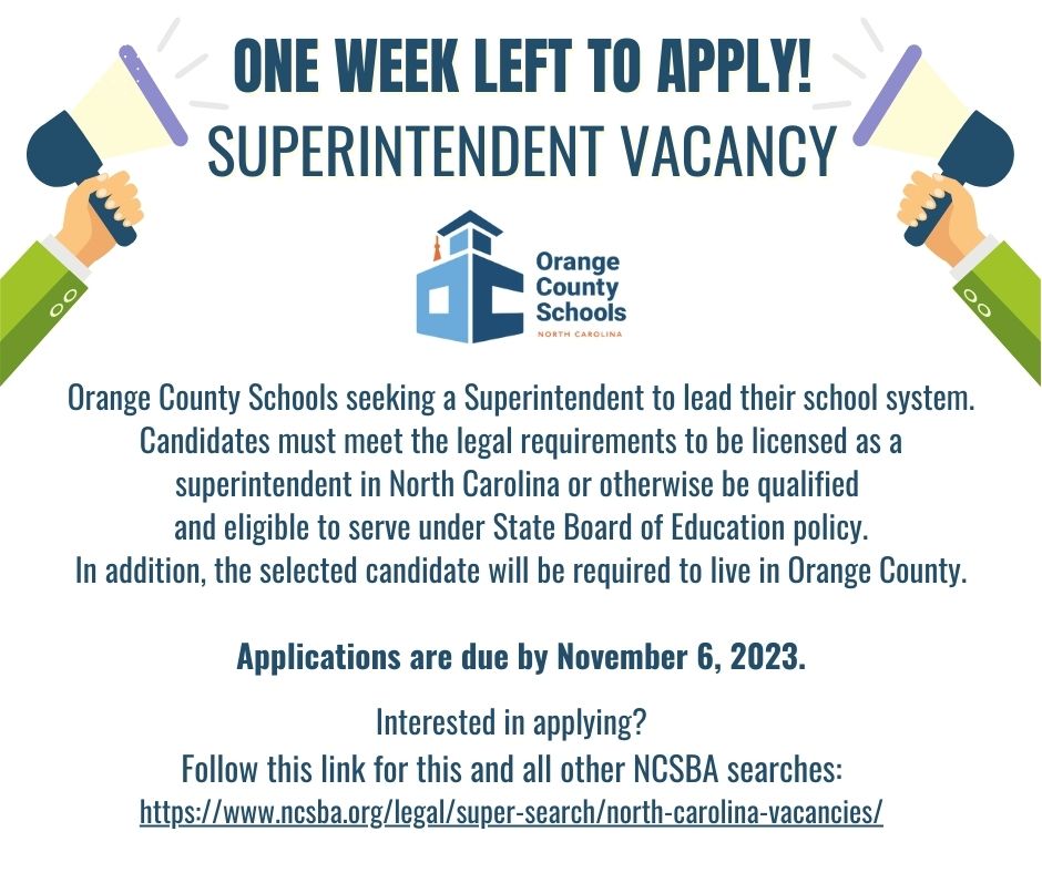 One week left to apply for the Orange County Schools Superintendent Vacancy!
ncsba.org/legal/super-se…
