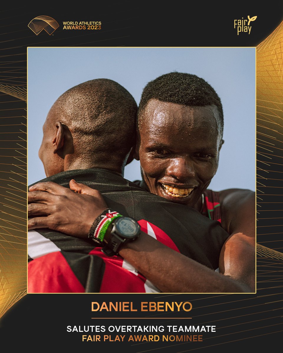 International Fair Play Award nominee ✨ Repost to vote for Daniel Ebenyo 🇰🇪 saluting his teammate Sebastian Sawe as he was overtaken in the final stages of the half marathon at the @WARiga23 #WorldRunningChamps Voting closes at midnight CET on Sunday 5 November.