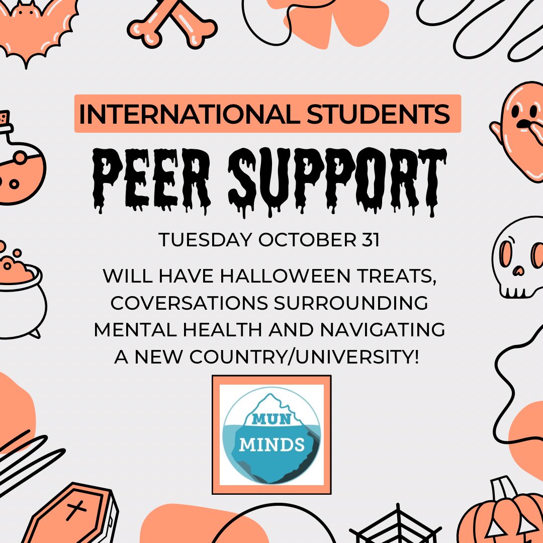 Happening tomorrow!!! Join us in the Education building, ED 4011.

Oct 31st is our second International Students peer support group! 

This group is led by two international students and supported by the Peer Support Coordinator, Kelsey.