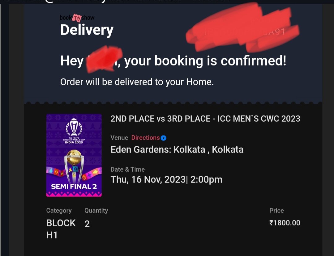 Harshgupta125's tweet photo. Tickets Available for semi final 2 @kolkata.

Hand to hand deal in Mumbai.

Courier for other locations.

 Dm fast.
#semifinal2 #BookMyShow #cwc #cwc23 #worldcup #edengarden #needtickets #semifinaltickets #Needticketsforsemifinal #worldcuptickets #cwctickets  #virat #RohitSharma https://t.co/iEOKJ7pSqb