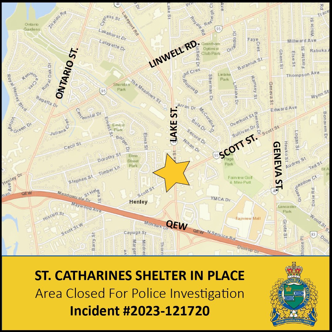 NiagRegPolice's tweet photo. Police on scene and searching in the area of Lake Street and Scott Street following reports of an armed male.

Residents and businesses in the area are asked to lock their doors and shelter in place. https://t.co/WpVFhUq4Vh