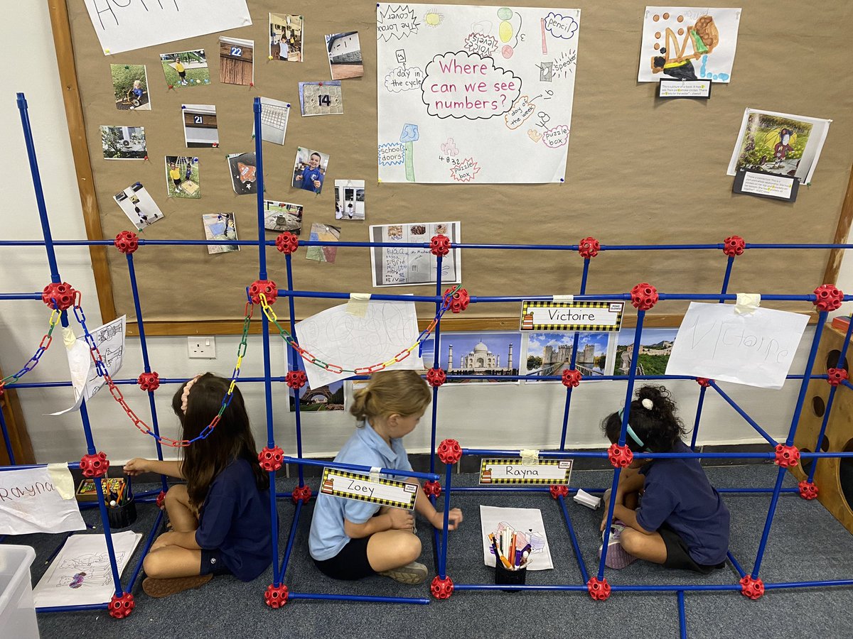 Through play, Ss used #social and #communicationskills to collaborate and build a home for our classroom. They created “house agreements”, used #literacy to label their home, and discussed the different #measurement &amp; #shapes to keep their structure balanced! #istafricalearns #kg