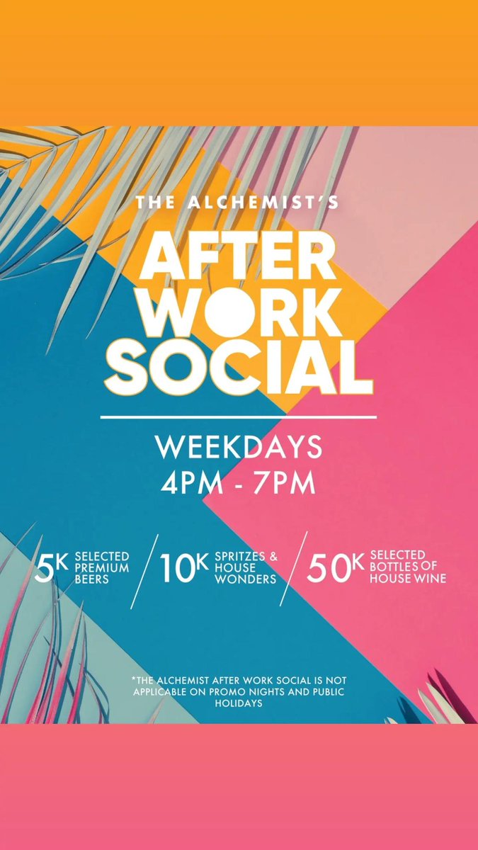 thealchemistkla's tweet photo. New week, same incredible #AfterWorkSocial offer.🍹 Stop by after work for a good deal on drinks Monday to Friday, 4pm-7pm.

- Selected draught beers at 5k
- Spritzes and House Wonders at 10k
- Selected bottles of House Wine at 50k https://t.co/xgNv99HMc0