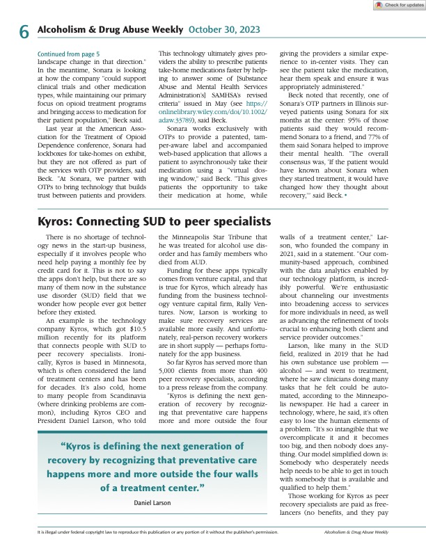 kyroscare's tweet photo. 📢 Exciting News! 🎉 Kyros is honored to be featured in the latest edition of "Alcoholism and Drug Abuse Weekly" journal. Learn how we're transforming the fight against Substance Use Disorder. 🤝 #RecoveryEmpowered #KyrosCare #Kyros #RecoveryPosse https://t.co/nmXxsWvAbJ
