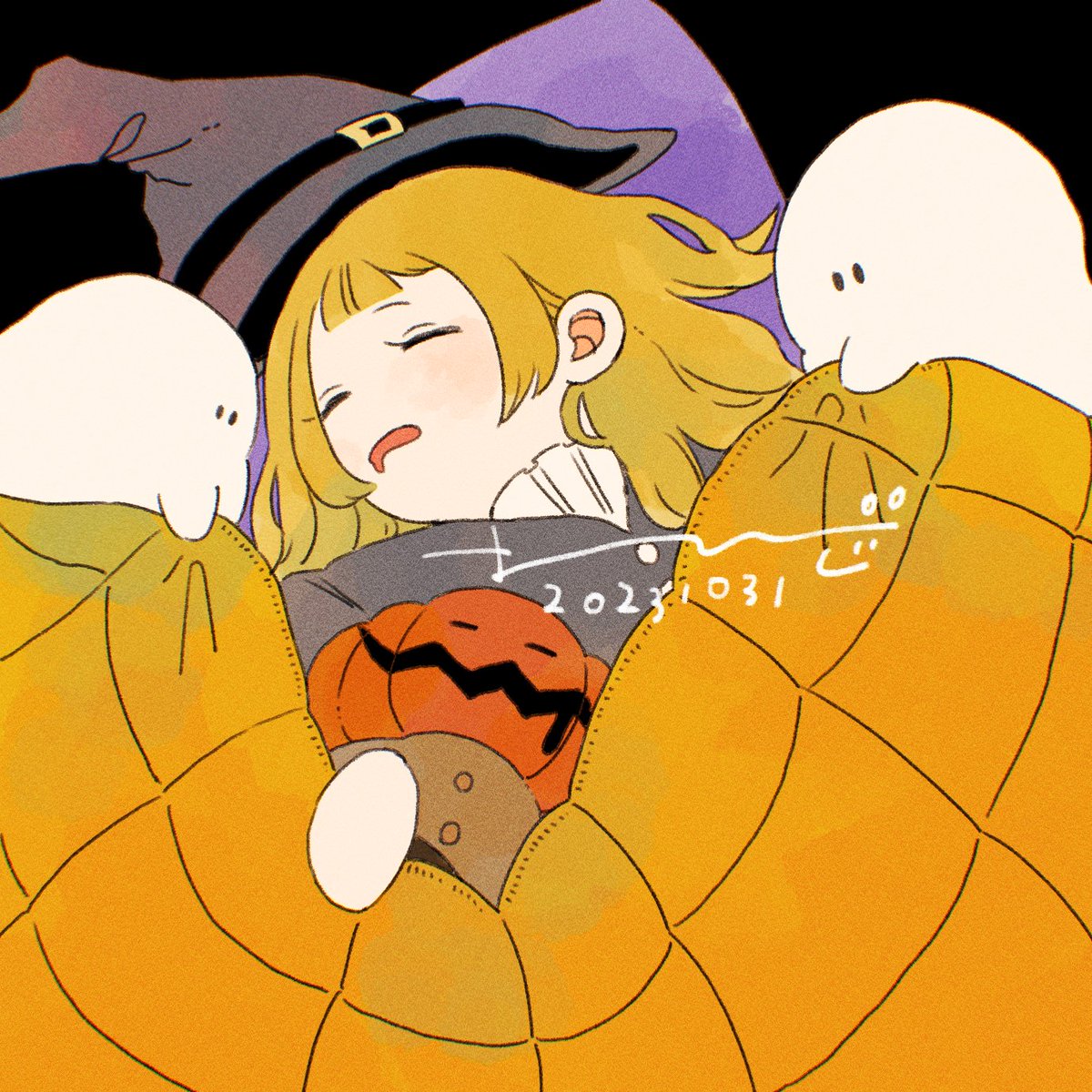 1girl hat witch hat sleeping blonde hair solo closed eyes  illustration images