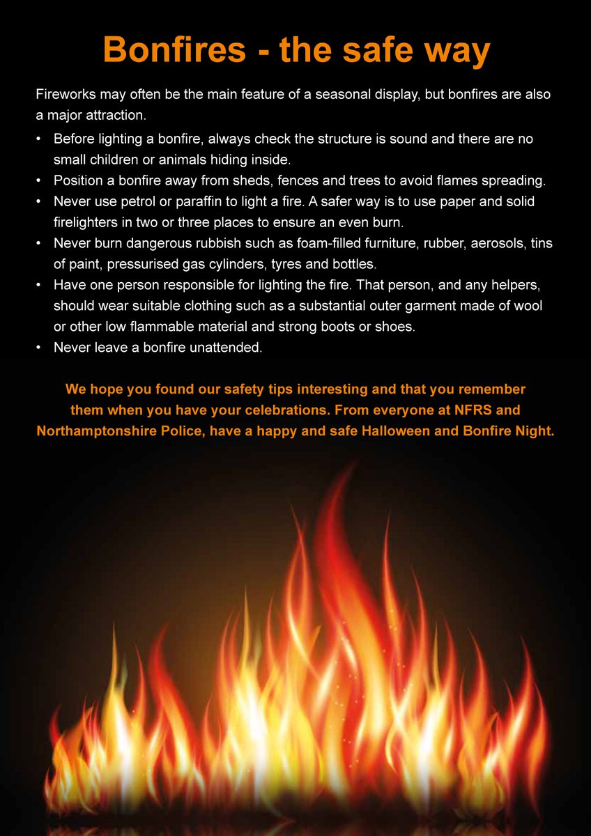 Whether you have shop-bought or homemade Halloween costumes, care must be taken around candles and other naked flames. Better to use battery operated artificial candles, especially in pumpkins and other decorations. See our newsletter for advice and tips: northantsfire.gov.uk/wp-content/upl…