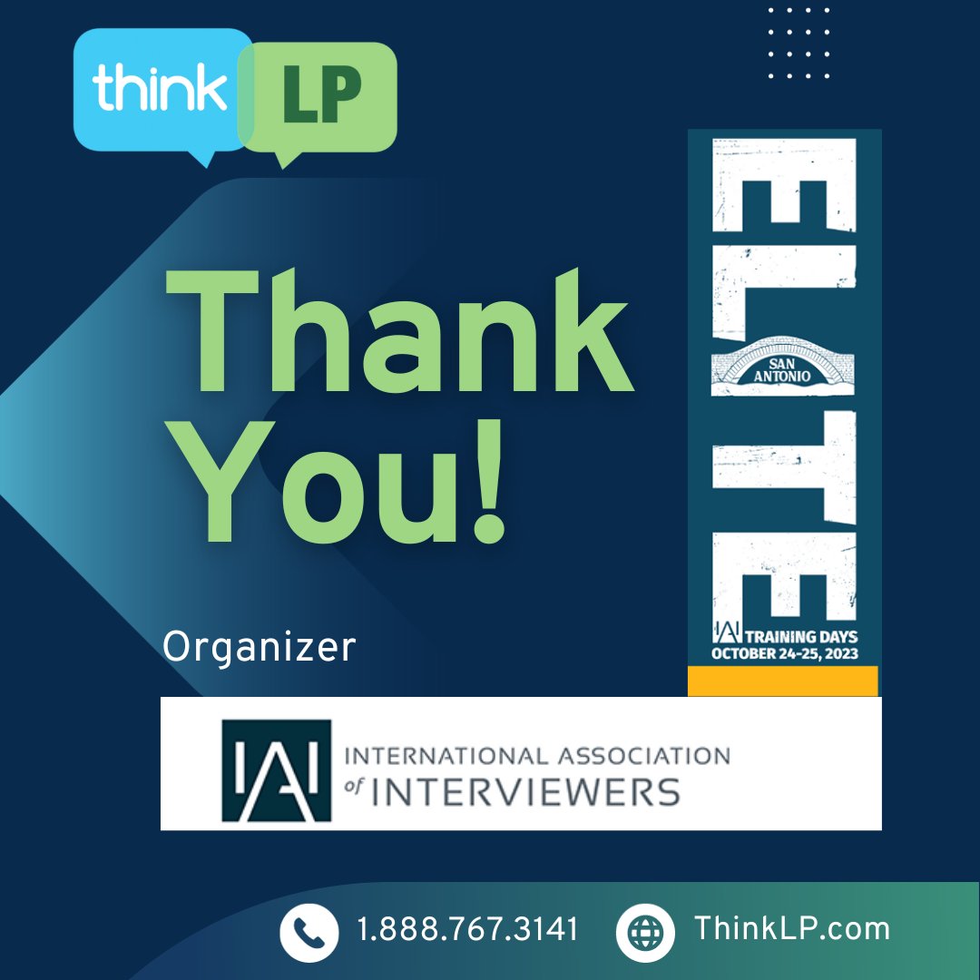 ThinkLP's tweet image. We are grateful for all the amazing individuals who came to our booth and joined us at the extraordinary Elite Training Day event in San Antonio, Texas. We thank the International Association of Interviewers (IAI) for organizing such an incredible event. 

#ThinkLP #EDT #IAI