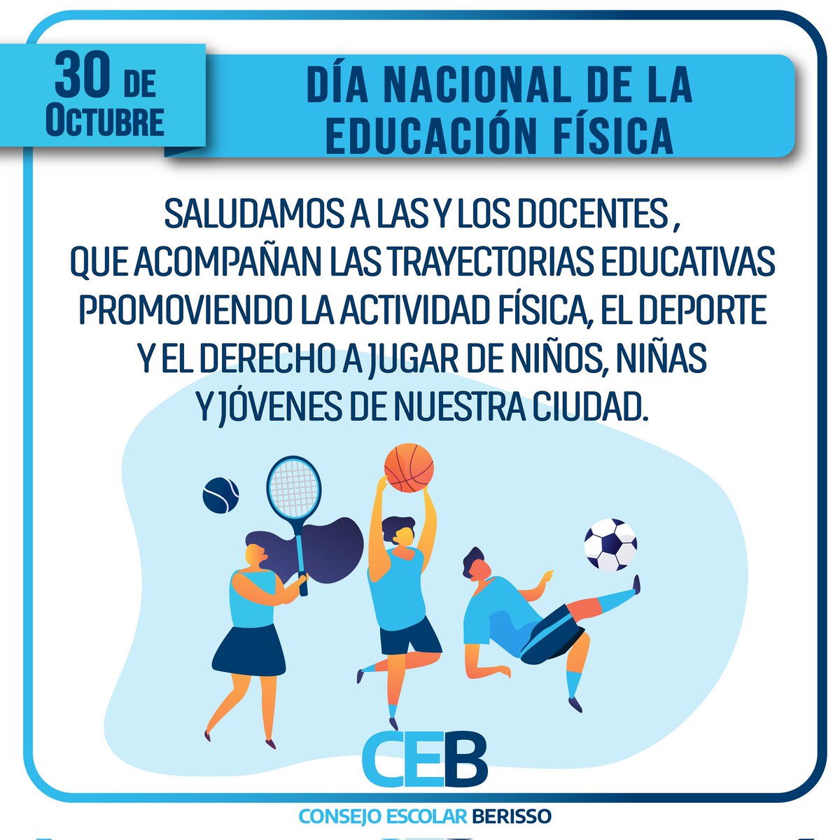 ConEscBerisso's tweet photo. ⛹️‍♀️30 de octubre |  DÍA NACIONAL DE LA EDUCACIÓN FÍSICA 🤸

@BAeducacion
@Leot14
.
.
#educaciónfísica #educaciónpúblicadecalidad
#ConsejoEscolar #Berisso https://t.co/Oeh3IckHwB