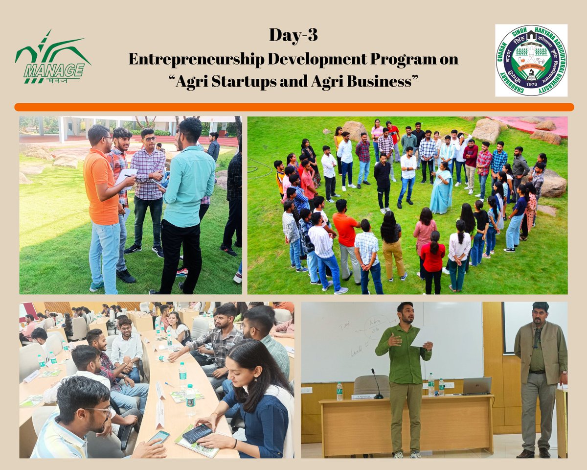 Manage is hosting a 10-day #Entrepreneurship Development #Program for the BSc students of @ccshauhisar On day 3 the students were engaged in various activities determining the significance of design thinking in product development and fostering building skills for startups.