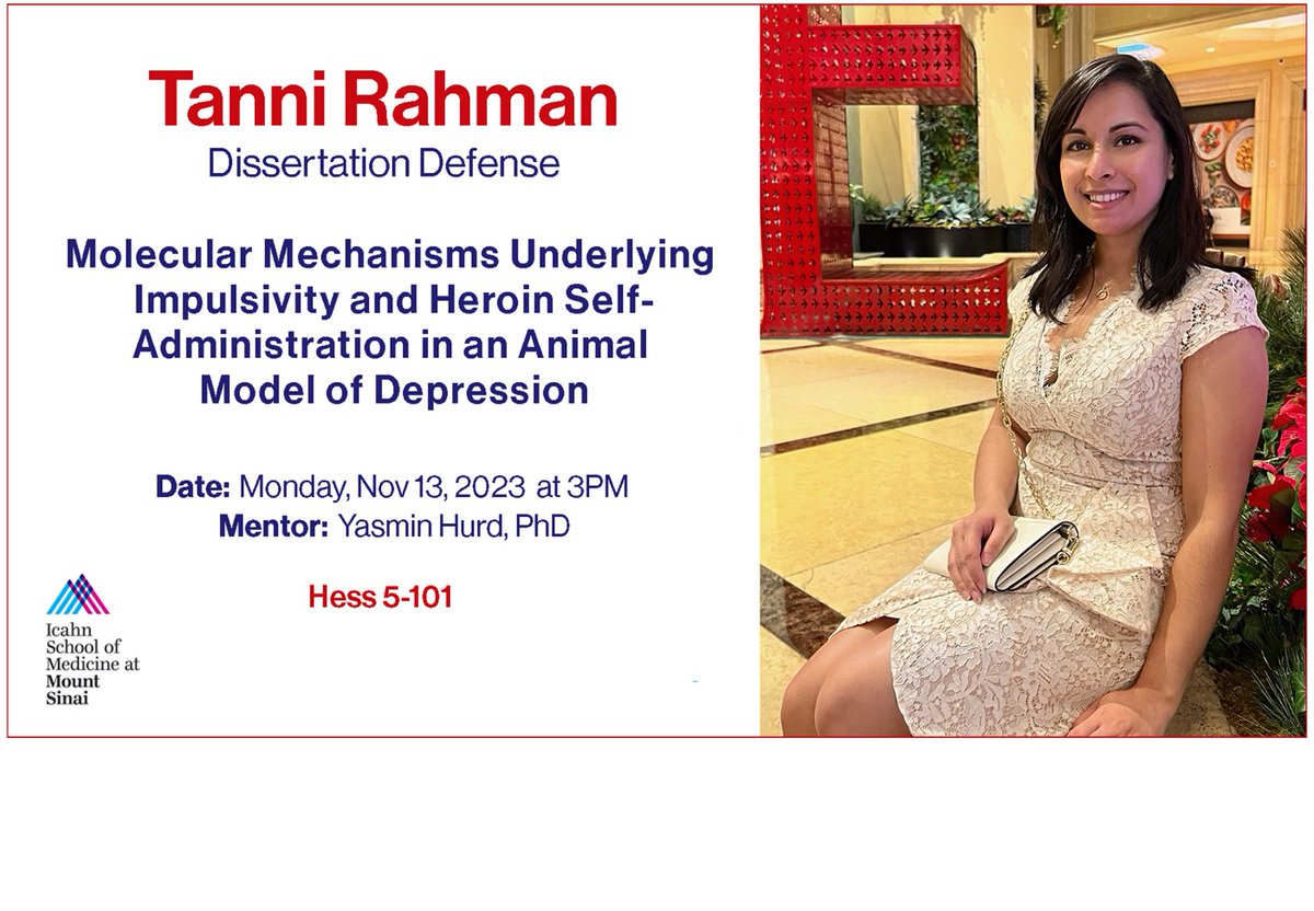 Come join the Hurd lab on Nov. 13th to attend Tanni Rahman's dissertation defense! @tanni_rahman @SinaiBrain @neurovoice