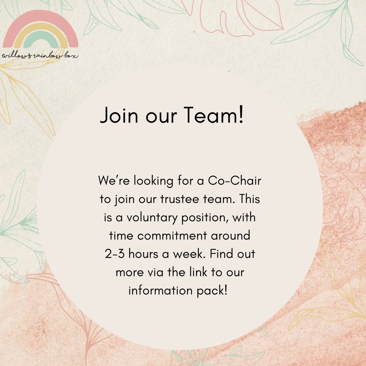 Interested in joining our team? Find our info pack here: drive.google.com/file/d/1nZ-SmH…

Please email us your CV and cover letter addressing the person spec and role description: hello@willowsrainbowbox.co.uk