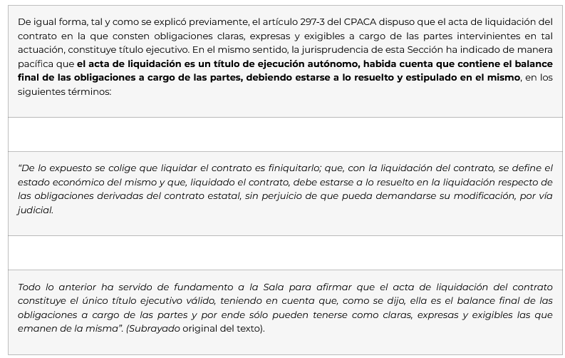 contrataenlinea's tweet photo. 📄ACTA DE LIQUIDACIÓN BILATERAL. Es un TÍTULO EJECUTIVO AUTÓNOMO. NO requiere para su constitución los informes del supervisor. Su legalidad NO es  susceptible de ser controvertida en el marco del proceso ejecutivo https://t.co/s4uhsOToH8 https://t.co/xTQrTFa8Ym