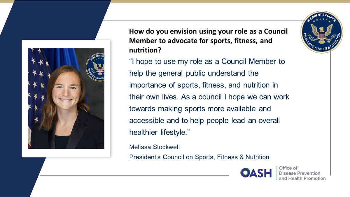 Meet the #PCSFN! We asked Council members like @MStockwell01 to share their thoughts on sports, fitness, and nutrition. See what they said, and learn more about the Council here: health.gov/pcsfn