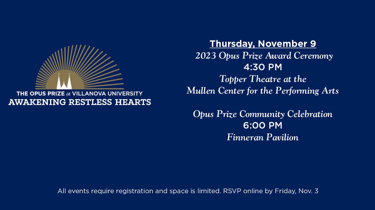 VillanovaU's tweet photo. Villanova University will host the Opus Prize, an annual faith-based humanitarian award. The prestigious honor recognizes individuals or organizations who champion faith-filled change and are working to solve the world’s most persistent social issues.

https://t.co/vtlga4DZjl https://t.co/s2Tsc57UEt