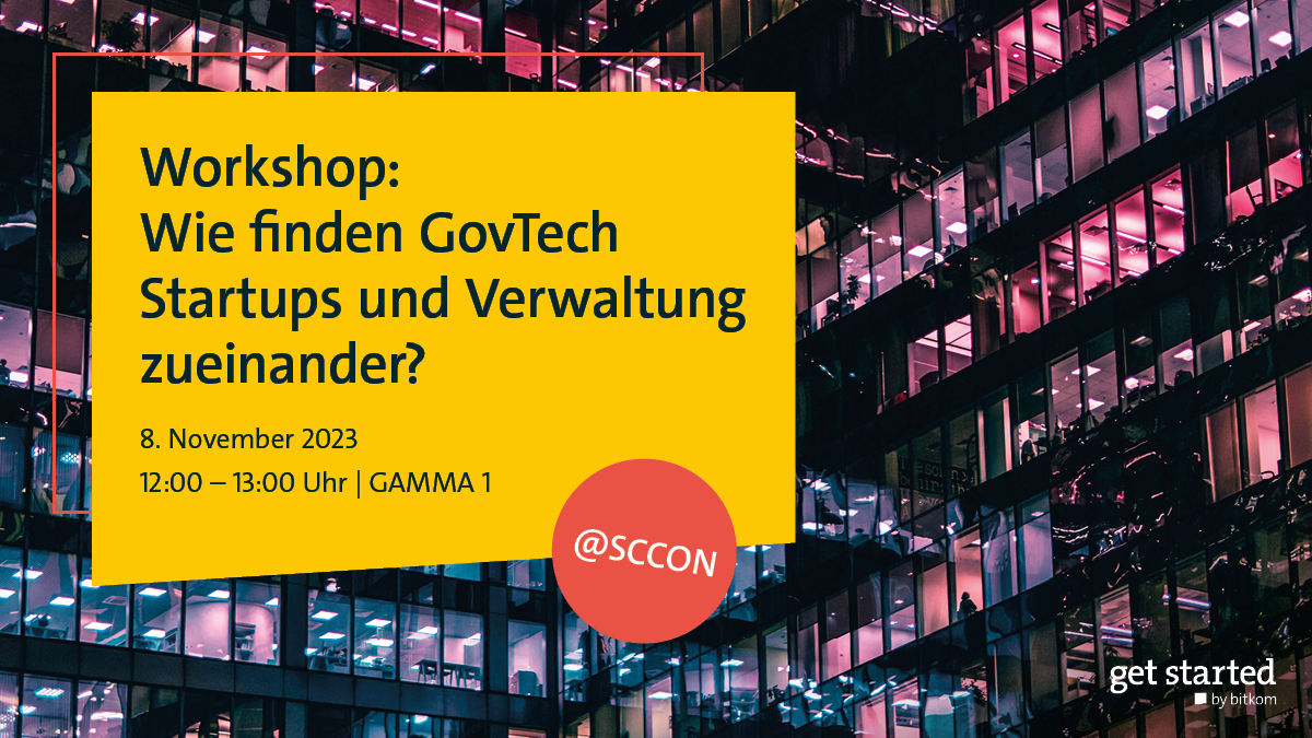 Für eine digitale Verwaltung braucht es Innovation. #GovTech Startups setzen genau hier an - doch passt Staat und #Startup zusammen? Darüber diskutieren wir am 08.11.23 in unserem #GetStarted Workshop auf der @SmartCountryCon 👉Hier anmelden: bitkom.org/Themen/Startup…