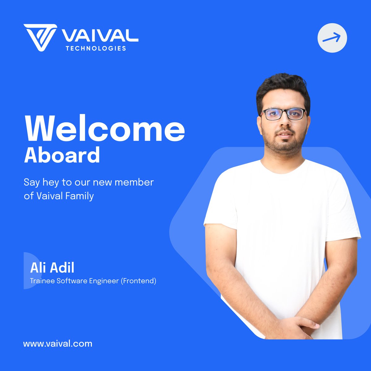 Please join us in welcoming Ali Adil to Vaival Technologies LLC as a Trainee Software Engineer (Frontend)! 💙

He is passionate about frontend development & has a knack for creating user-friendly & visually appealing interfaces.

We are glad to have Ali in the team. 

#NewHiring