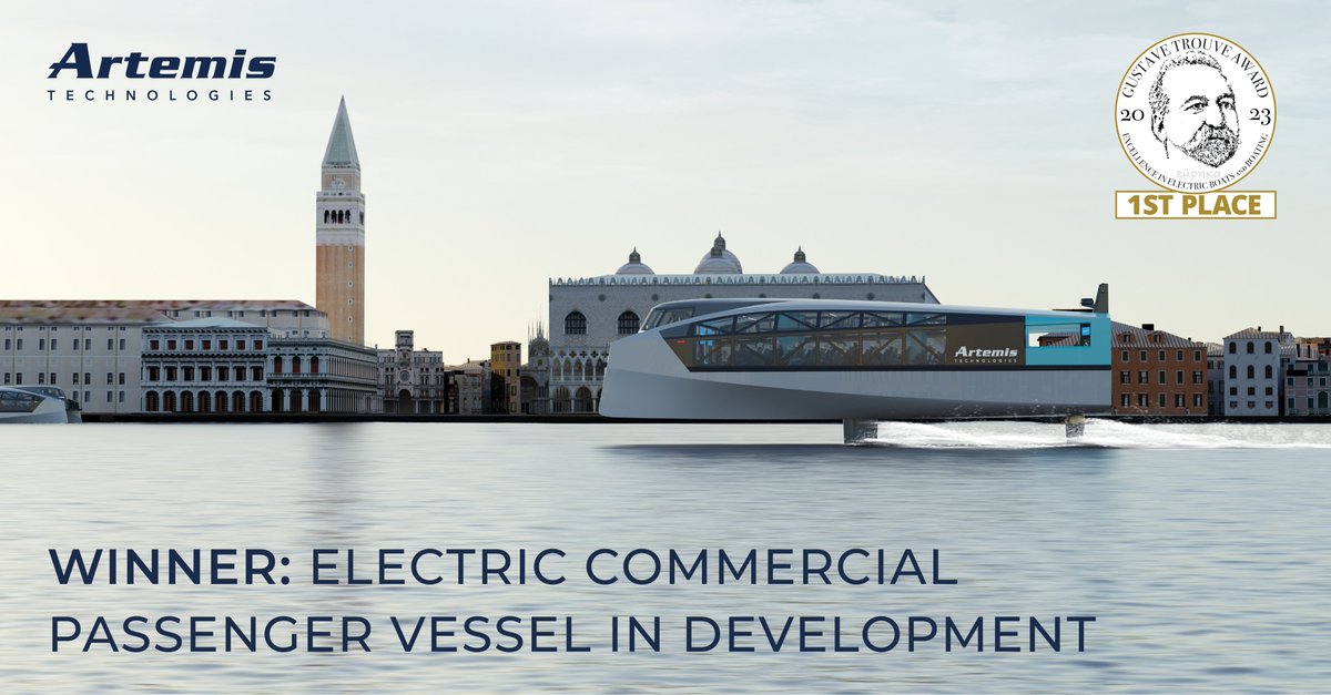 Our Artemis EF-24 Passenger is the winner of #TheGussies 'Electric Commercial Passenger Vessels In Development'. 🥇 Set to provide an immediate green transport solution to cities worldwide, the high-speed passenger #ferry is due to launch in 2024. Info: bit.ly/3MliaKt