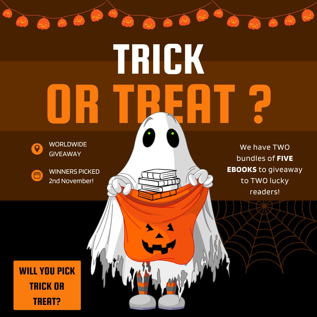 #TrickOrTreat🍬 We are giving TWO winners the chance to win a FIVE e-book bundle each! To win an #eBook bundle: 🍬Follow us 🍬Like & RT this post 🍬Tag a friend or two 🍬Tell us if you'd pick trick or treat! The winners will be announced on the 2nd November! Good luck!