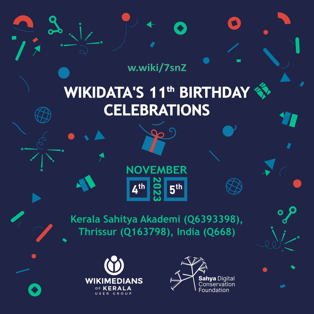 11th Birthday celebration of Wikidata at Kerala Sahitya Academy, Thrissur, India. Date: Nov 4, 5th 2023 Registration: airtable.com/app2OaYApDXzm9…