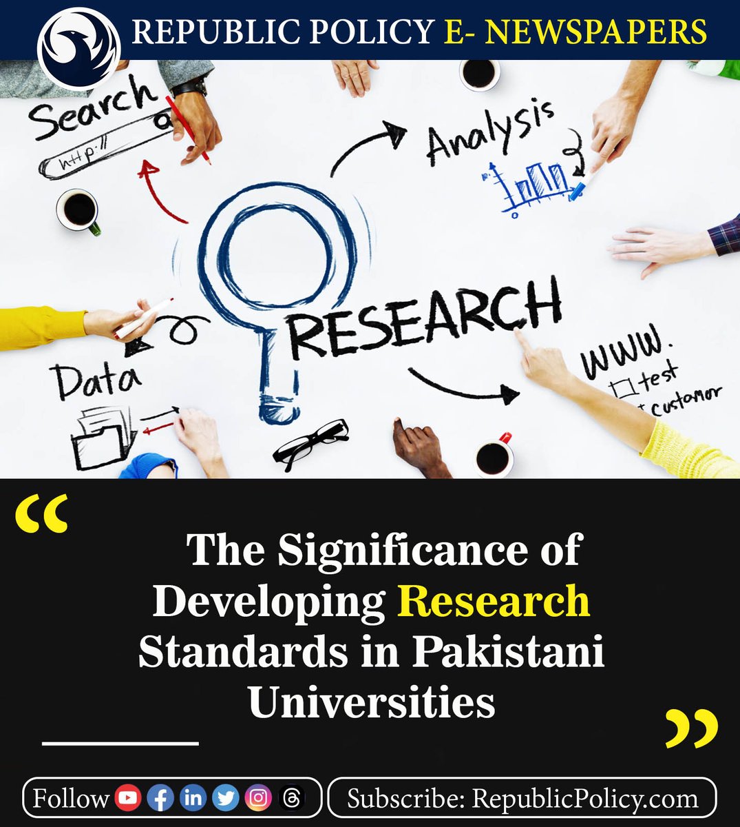 Research and qualitative research are critical for the education standards of universities.

Read more: republicpolicy.com/the-significan…

#ResearchStandards #EducationEnhancement #UniversityStandards #PakistaniUniversities #ResearchSignificance #News