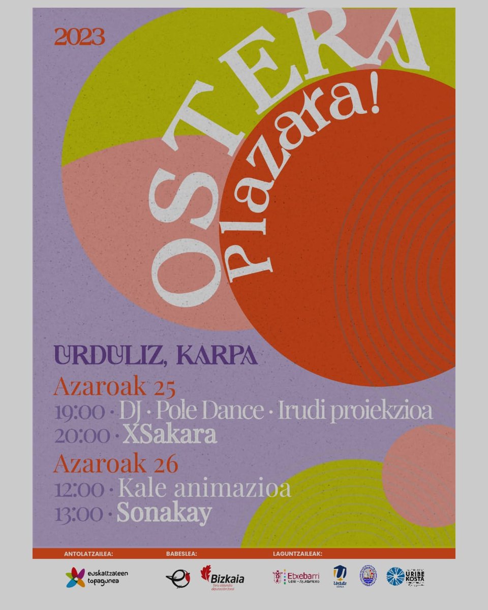 📢 Hurrengo geltokia👉 #URDULIZ‼️

Azaroaren 26an, kale animazioaren ondoren, gure txanda izango da!

13:00etak karpan!! 🙌🙌

#OsteraPlazara2023
@topagunea