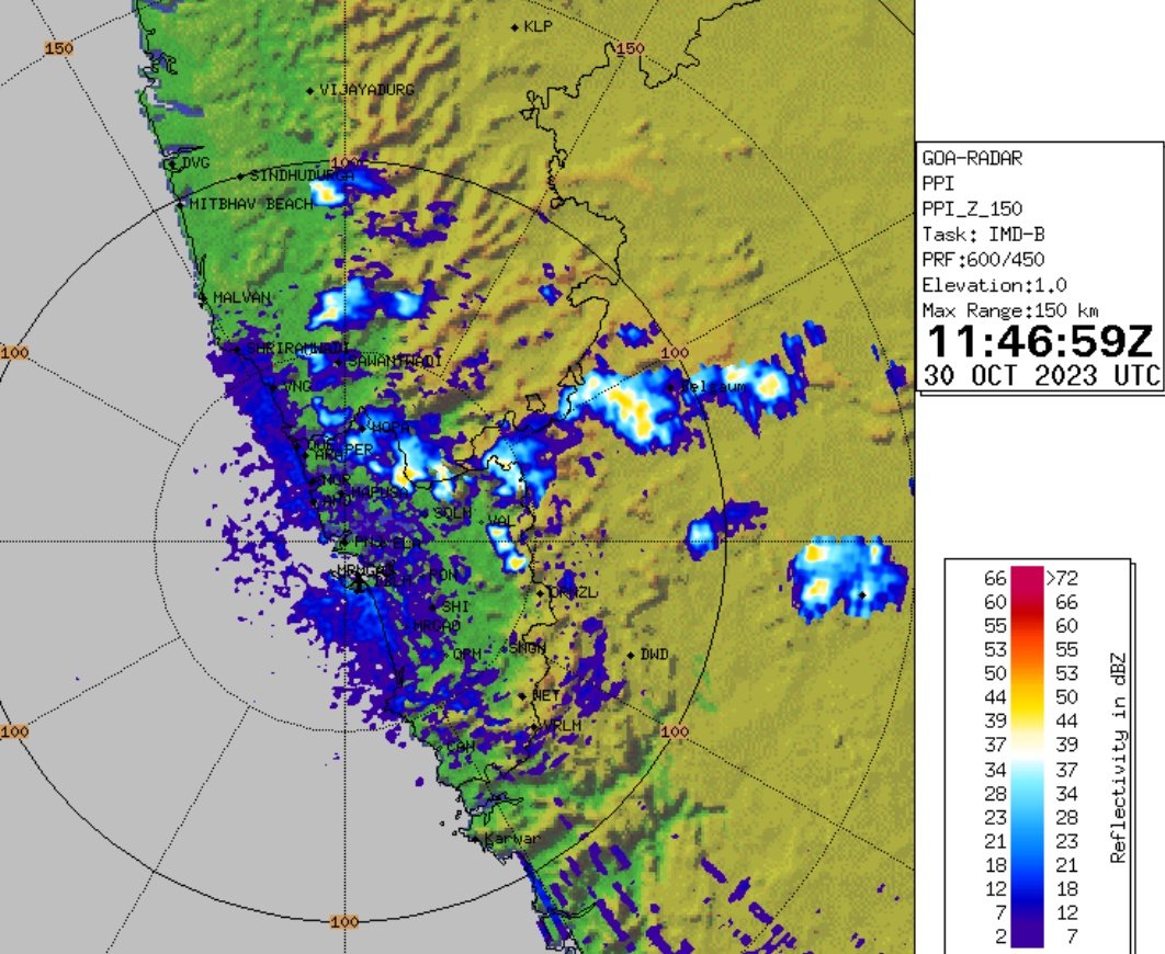 meet_abhijit's tweet photo. As predicted, we saw isolated #Thunderstorm activity over S #Konkan with mainly in #Sindhudurg dt this evening.
#Goa #IMD #radar picking up the #TS popups
#NEM induce #easterly #moisture #LWD #TS in South most #Maharashtra
#KonkanWeather #WeatherUpdate https://t.co/LLnWp9tj6q